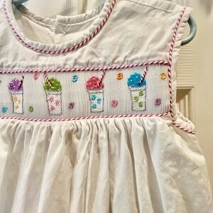 White Sleeveless Dress with Embroidered Ice Cream Design